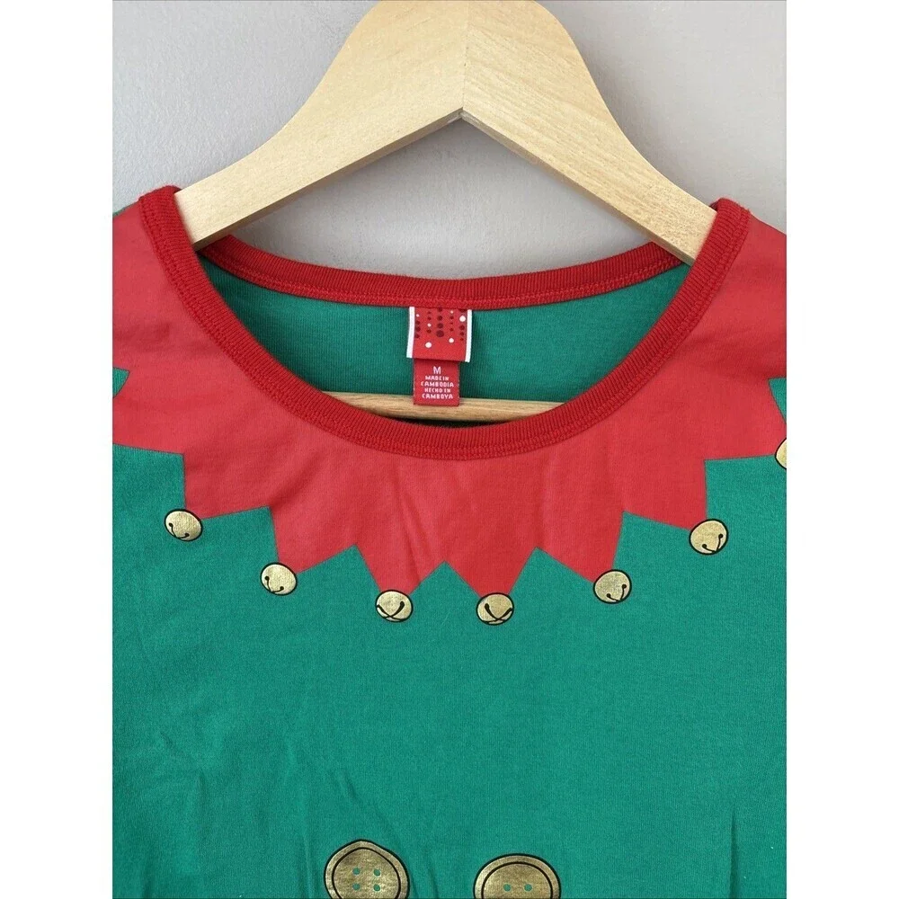 Wondershop Women’s Medium Elf Pajama Top Green Holiday Long Sleeve - Picture 3 of 6